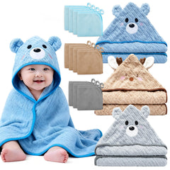 14-piece hooded baby towels set shown as complete bath kit for newborns and toddlers