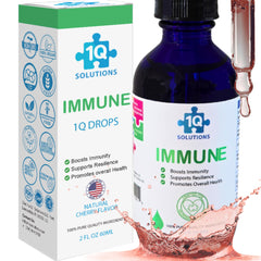 1Q Immune bottle label closeup showing kid-friendly packaging for easy daily use.