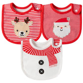 2ooya Christmas baby bib with snowman pattern keeps outfits cleaner during meals.