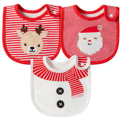 2ooya Christmas baby bib with snowman pattern keeps outfits cleaner during meals.