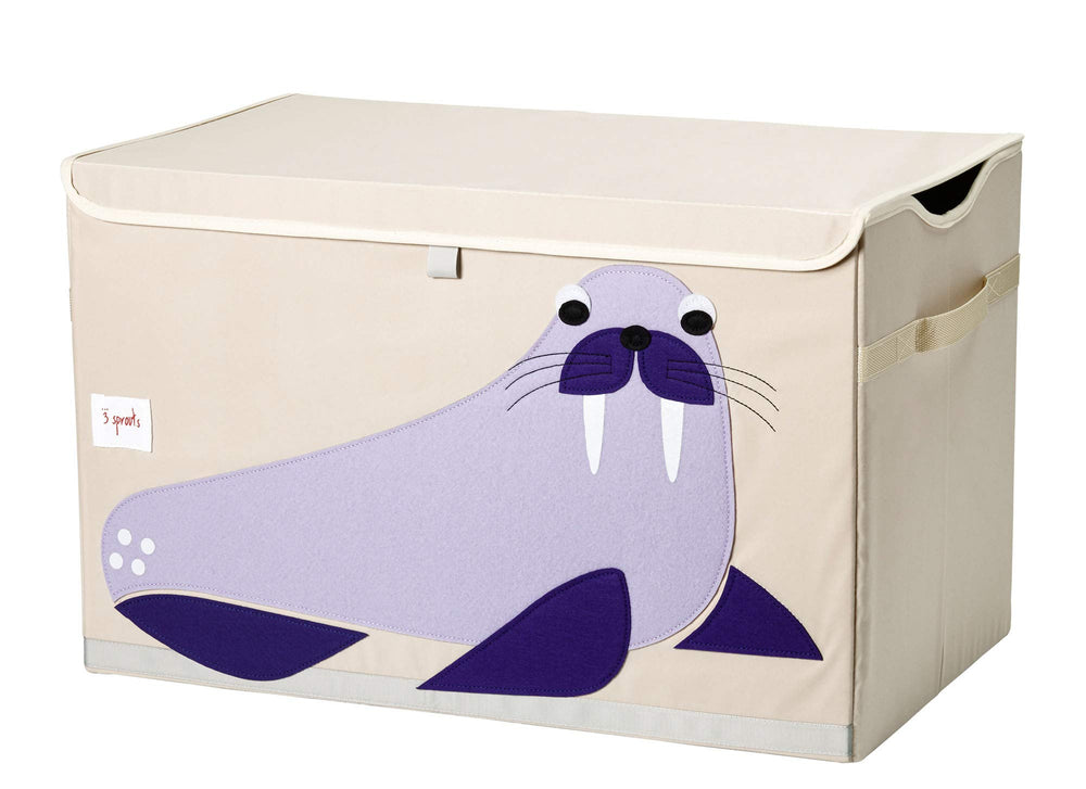 Three Sprouts large toy chest with lid and handles for easy playroom organization.