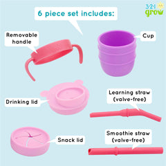321 Grow Easy Learn Drink Snack Set plum cup with removable handle aids small hands
