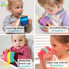321 Grow Easy Learn Drink Snack Set plum cup snack lid keeps snacks contained