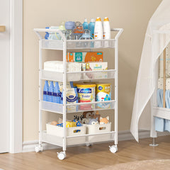 3IngSeagulls 4-Tier Diaper Cart top view with ample nursery storage for diapers and wipes.