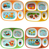 4E's Novelty divided fall plate supports portion control for toddlers.