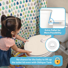 4our Kiddies universal-fit lock adapts to standard and oblique toilets.