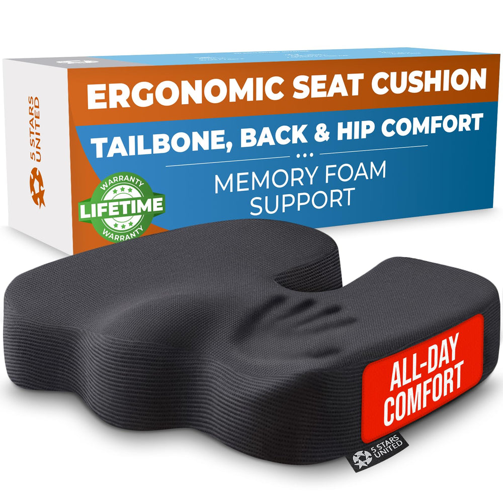 5 STARS UNITED seat cushion tailbone support for better posture during long workdays.
