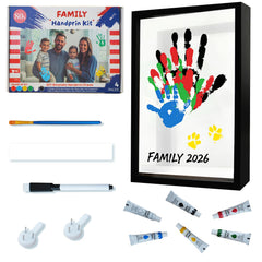 80s family handprint kit frame showing vibrant prints for a lasting keepsake