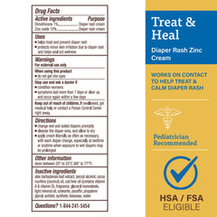 A+D Treat Heal diaper cream label showing trusted ingredients and endorsements.