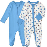 Aablexema baby footed coverall pajamas in blue shark newborn, soft bamboo fabric for gentle skin.