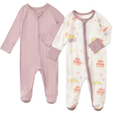 Aablexema baby footed coverall with mittens and 2-way zipper for easy diaper changes.