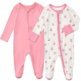 Aablexema baby footed coverall with pink cherry bow for newborn warmth