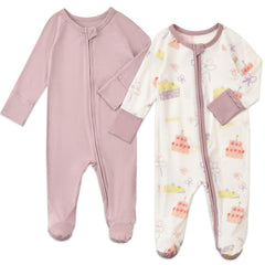 Aablexema baby footed coverall in purple floral cake offers soft, breathable fabric.