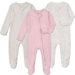 Aablexema baby footie pajamas in grey-khaki with built-in mittens for safe sleep.