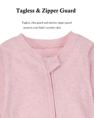 Aablexema pink footie pajamas with grip feet for secure movement.