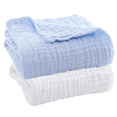 Aablexema baby muslin towel main image in white and blue, soft and breathable.