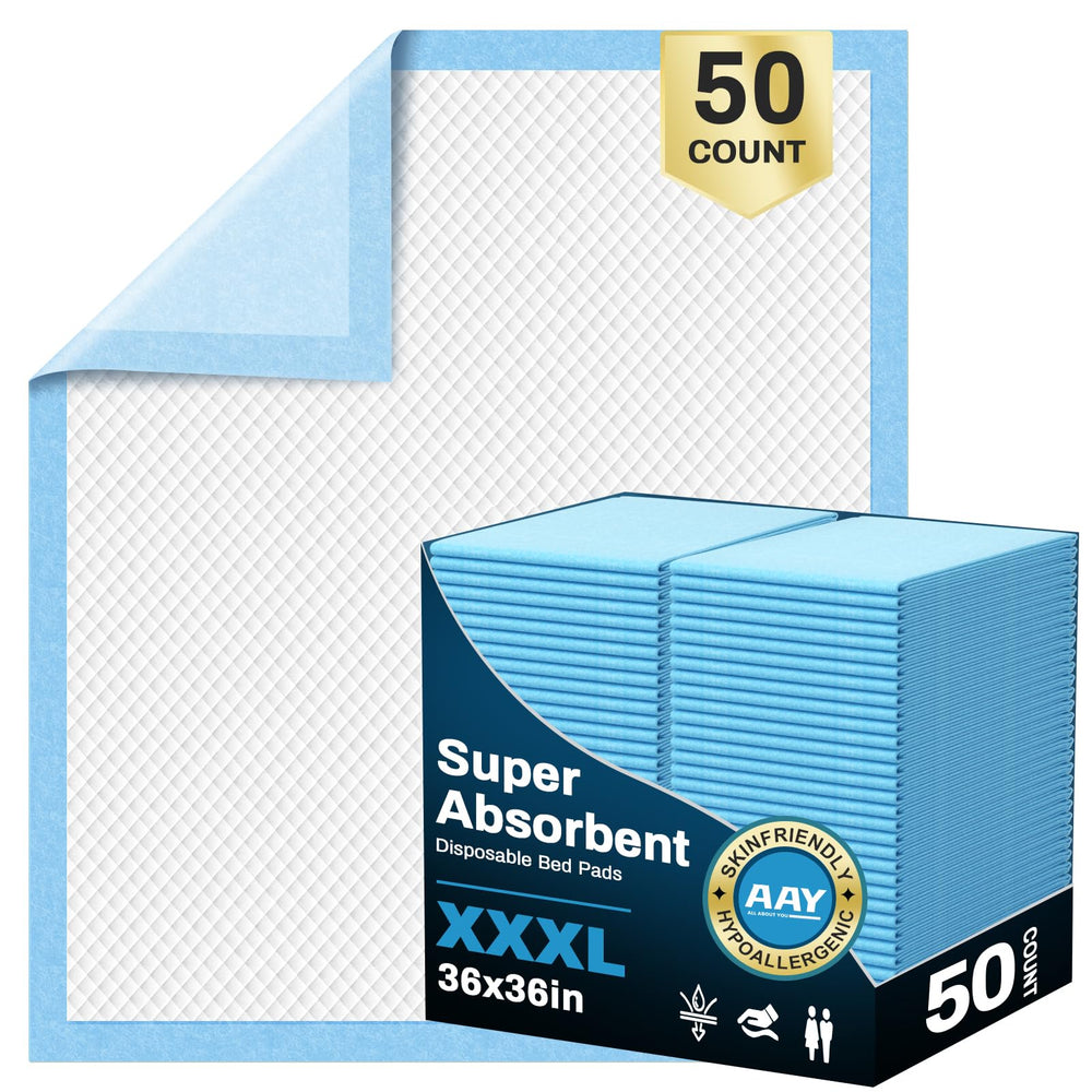 AAY bed pads 36x36 pack demonstrates discreet, big-area protection for adults and elderly
