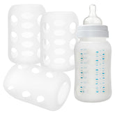 Abaodam white nursery bottle sleeve protects a glass bottle with gentle silicone grip.