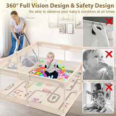Abdtech Baby Playpen breathable mesh cover ensures visibility and airflow.