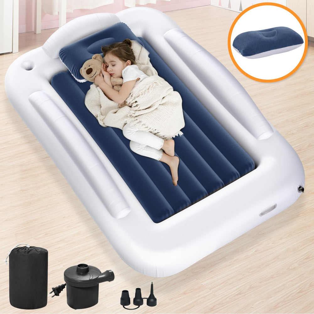 Abdtech inflatable toddler bed setup shown for quick travel inflation