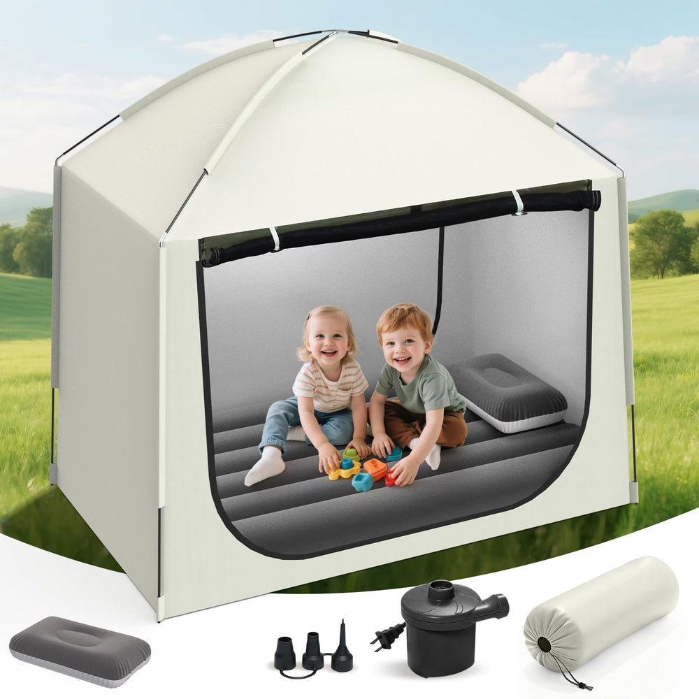Abdtech inflatable toddler bed with tent setup for travel sleep