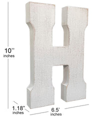 ABELOTS large wood distressed white wash letter on a desk, free-standing display