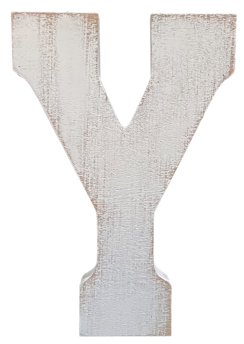 ABELOTS large distressed white wash wood letter Y for stylish wall display and monogram decor.