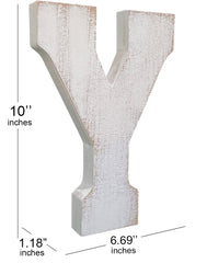 ABELOTS monogram letter Y in white wash wood as a focal point.