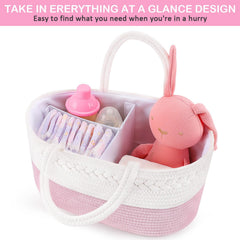 ABenkle changing table organizer demonstrates easy reach for bottles and accessories.