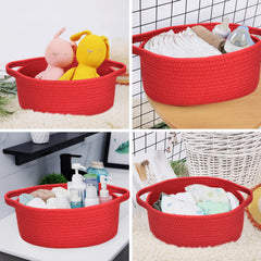 ABenkle cotton basket shows natural material ideal for baby items and toys.