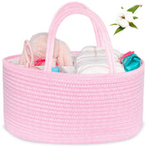 ABenkle diaper caddy front view keeps diapers and wipes within easy reach.