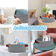 ABenkle nursery decor basket adds soft charm to a kid's room.