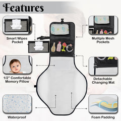 ABI front zip pocket and mesh pockets organize diapers and wipes