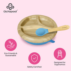 Abiie bamboo dish placed on a tray, easy self-feeding for babies.