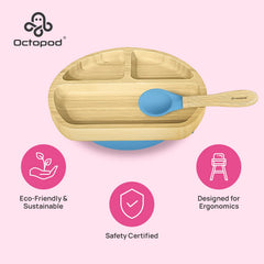 Abiie Octopod plate securely fits most highchair trays for easy mealtime.