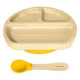 Abiie Octopod bamboo plate with suction attached to table for mess-free meals