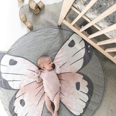 ABREEZE Butterfly round play pad close-up of soft cotton fabric for baby comfort.