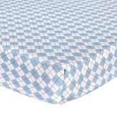 Abstract Baby Argyle Fitted Crib Sheet in blue offers ultra-soft comfort.