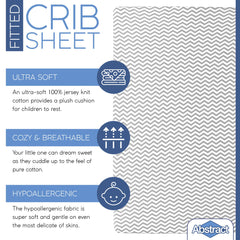 Abstract Cotton Crib Sheets gray zigzag on mattress offers a snug, secure fit.