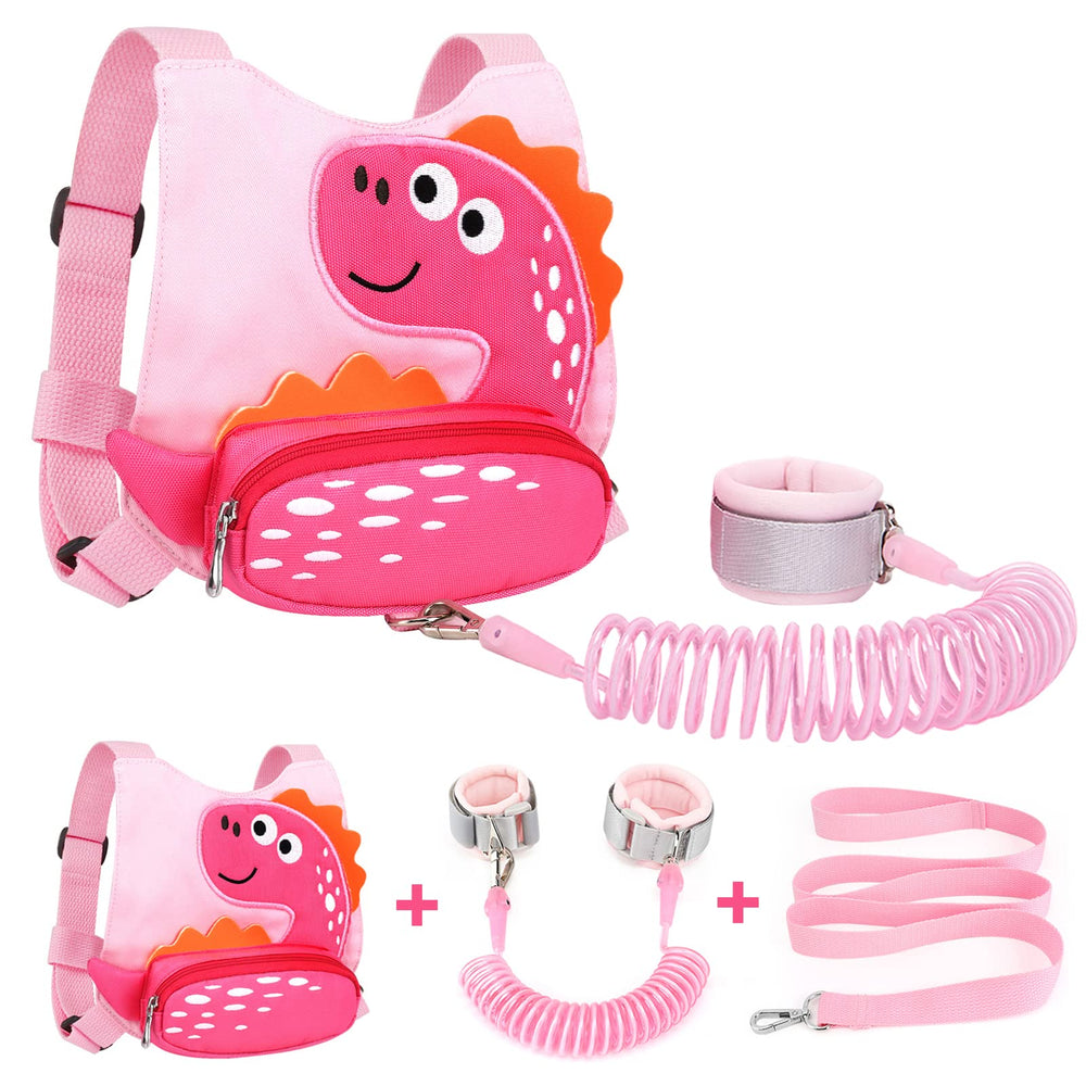 Accmor dinosaur pink harness with front pocket for snacks and small items.