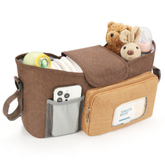 Accmor organizer large middle pocket stores diapers, wipes, and pacifiers neatly.
