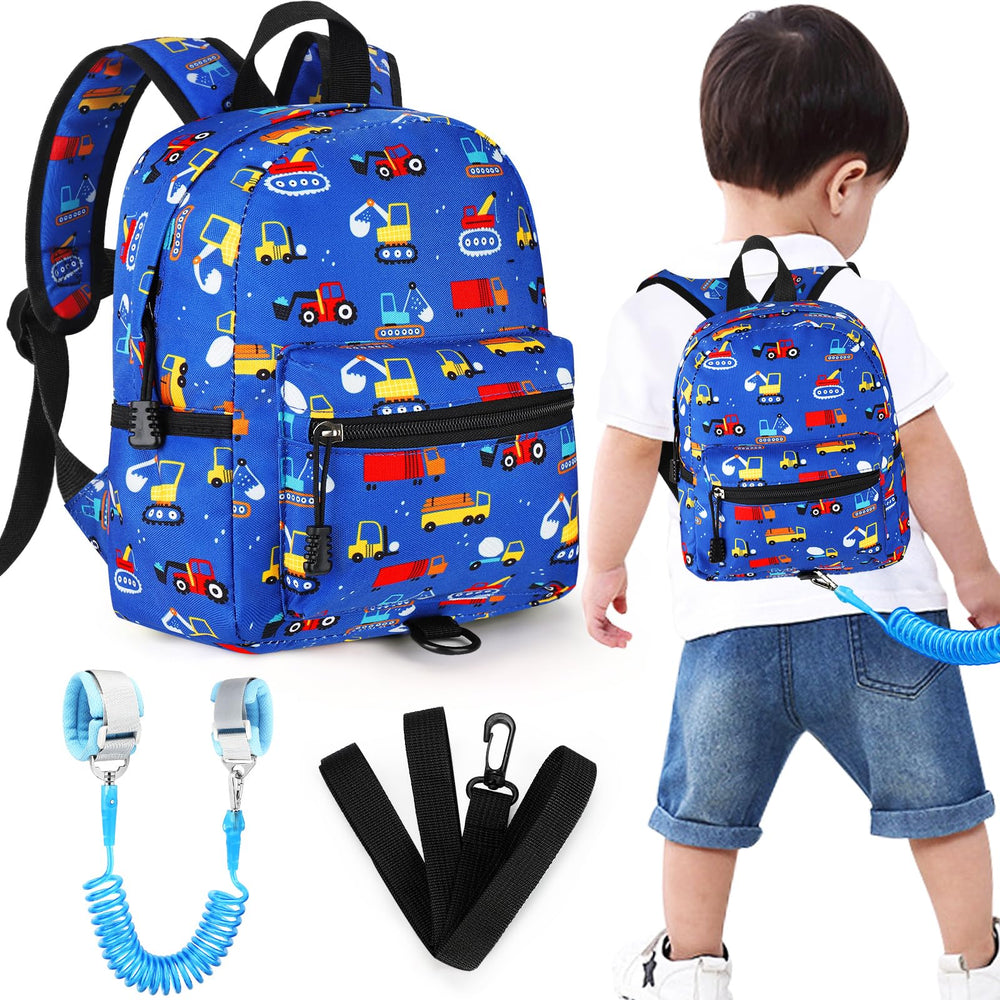 Accmor toddler backpack leash with blue excavator pattern keeps kids close during outings.