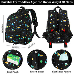 Accmor toddler backpack leash in excavator pattern back view for secure travel.