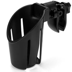 Accmor universal cup holder mounted on a stroller clamp for easy reach.