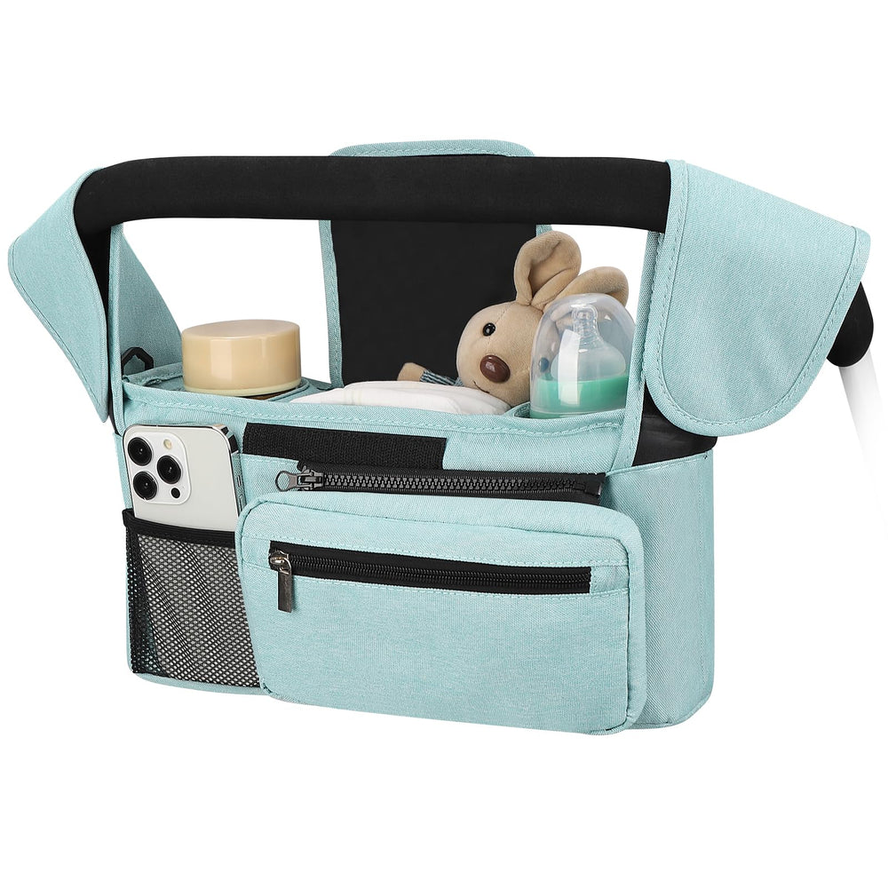 Accmor universal stroller organizer front view with insulated cup holders for drinks