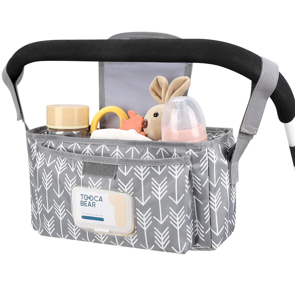 Accmor universal stroller organizer with middle storage compartments for organized baby gear.