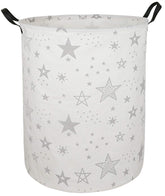 ACMUUNI round laundry hamper with handles and grey star design for easy transport.