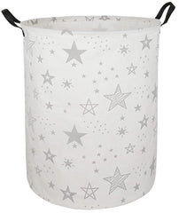 ACMUUNI round laundry hamper with handles and grey star design for easy transport.