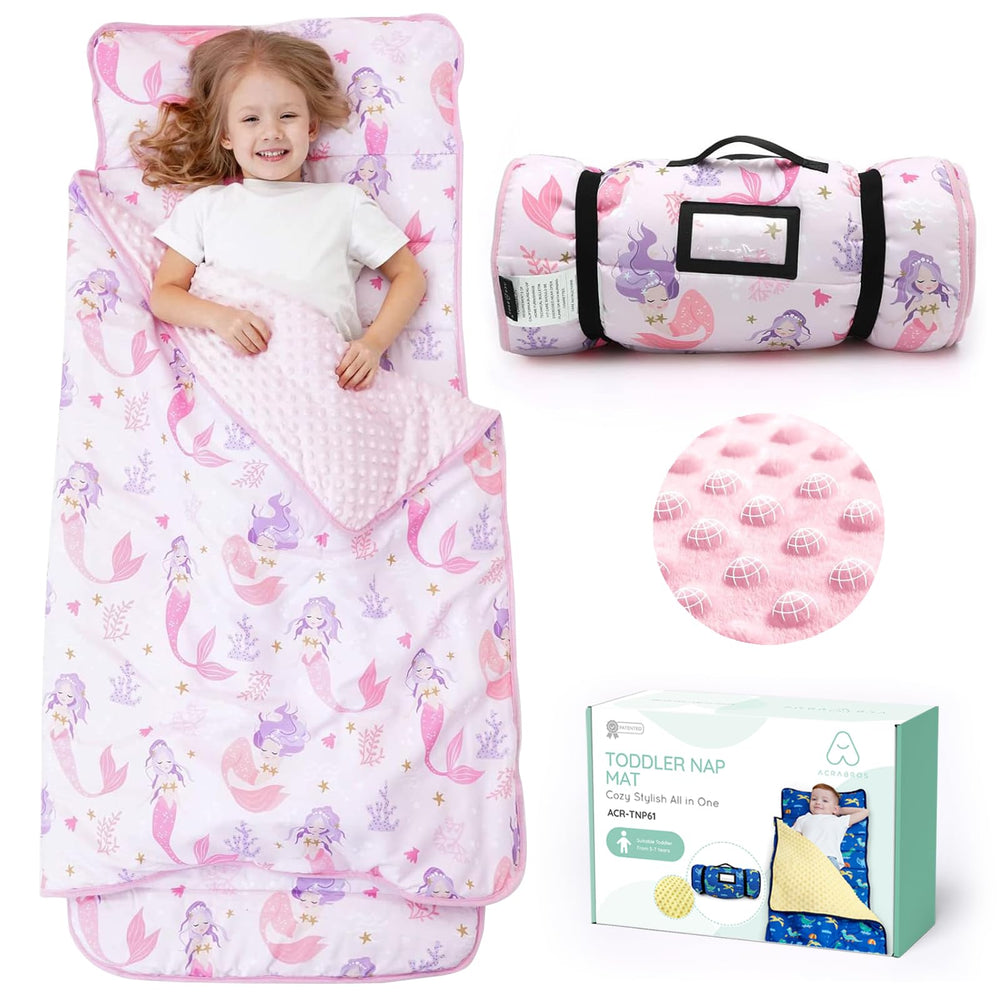 ACRABROS Mermaid nap mat roll showcasing compact, travel-ready design for daycare.