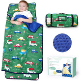 ACRABROS Toddler Nap Mat with Pillow closeup shows ultra-soft fabric for cozy naps.